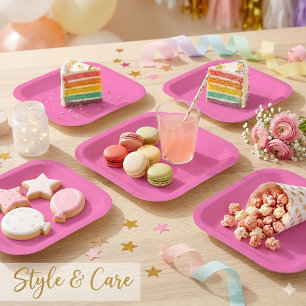 Assiette en Papier Carrée de 7" Rose Bonbon pour F