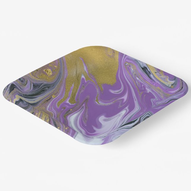 Assiette en papier carrée noir et blanc chic (Angulaire)