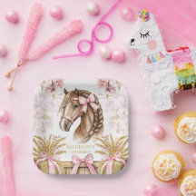 Assiette en papier cheval personnalisée – Rose Pâl