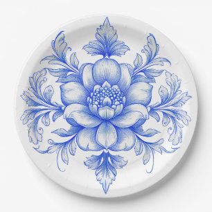 Assiette en papier chinoiserie bleu et blanc