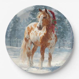 Assiette en papier de Noël / Beau cheval Appalossa