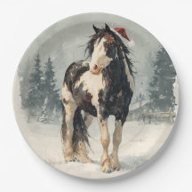 Assiette en papier de Noël / Beau cheval de peintu