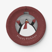 Assiette en papier décoration de pingouin Joyeuses