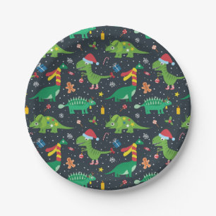 Assiette en papier dinosaure vacances de Noël