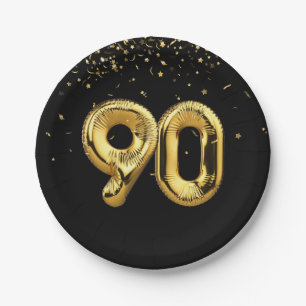 Assiette en papier doré avec 90 ballons et confett