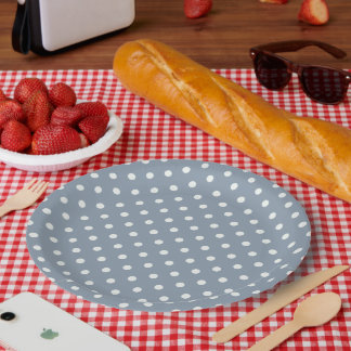Assiette en papier fêtes à pois bleu poussiéreux