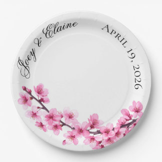 Assiette en papier Fleur de cerisier japonaise ros