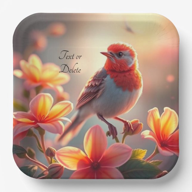 Assiette en papier fleur Orange Bird (Recto)