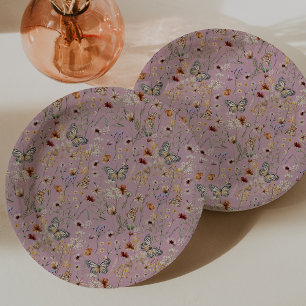 Assiette en papier Fleur sauvage rose