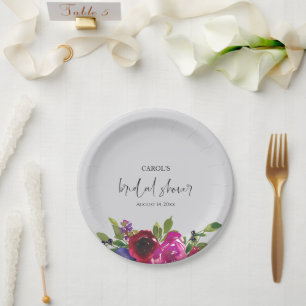 Assiette en papier floral aquarelle gris perle