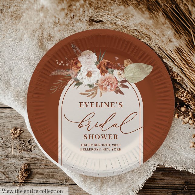 Assiette en papier floral de Pampas en terre cuite (Terracotta Pampas Floral Paper Plates for Wedding)