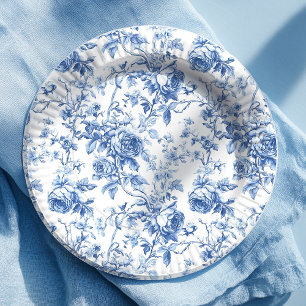 Assiette en papier florale à motif toile de Jouy b