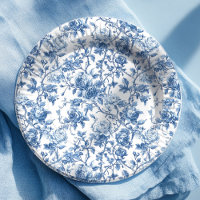 Assiette en papier florale aux roses Toile de Jouy