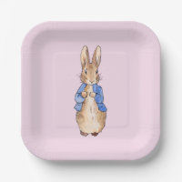 Assiette en papier fond rose lapin classique