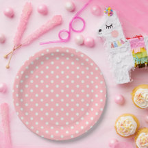 Assiette en papier fuchsia et blanc à pois pour fê