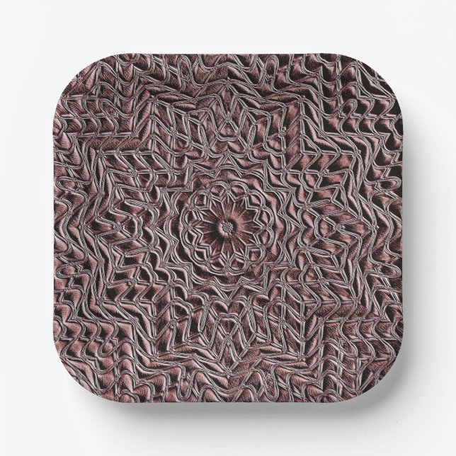 Assiette en papier géométrique floral burgonde (Recto)