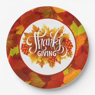 Assiette en papier Happy Thanksgiving automne