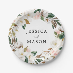Assiette en papier Magnolia Cotton Monogram Bridal
