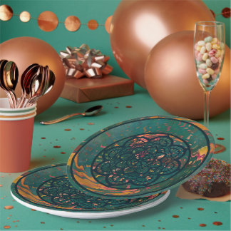 Assiette en papier Mandala ondulé