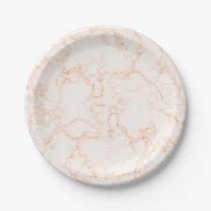 Assiette en papier marbre pêche blanc