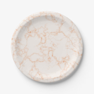 Assiette en papier marbre pêche blanc