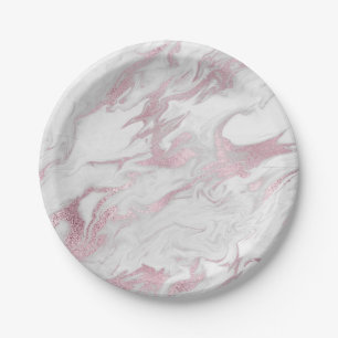 Assiette en papier marbré rose