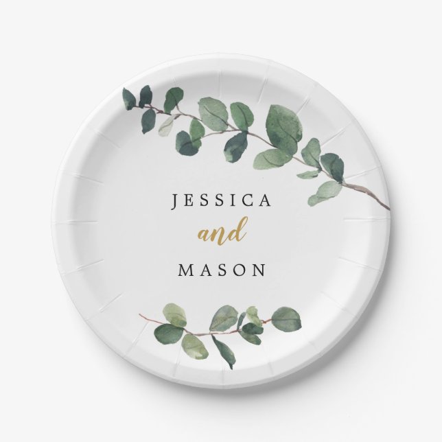 Assiette en papier mariage Eucalyptus (Devant)