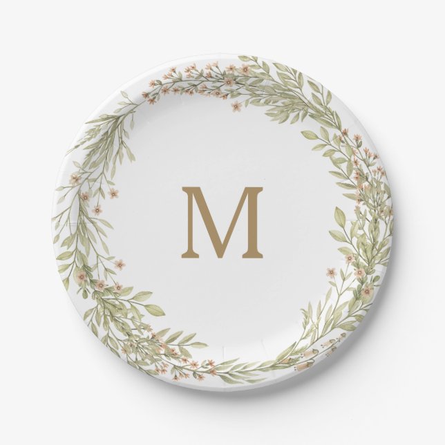 Assiette en papier Monogramme Bridal Shower Vert t (Devant)