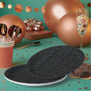Assiette en papier Mudcloth de créateur noir et gr