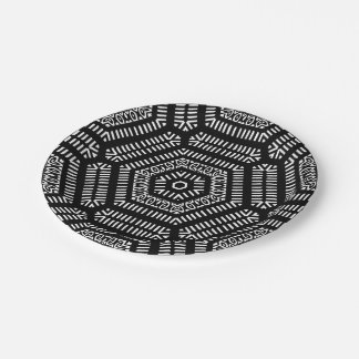 Assiette en papier Mudcloth moderne noir et blanc