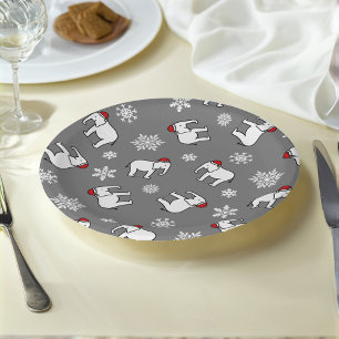 Assiette en papier Noël éléphant blanc (gris)