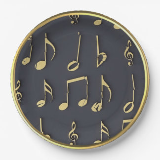 Assiette en papier Notes de musique dorées