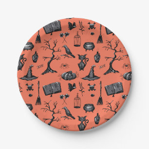 Assiette en papier orange pour fête d'Halloween