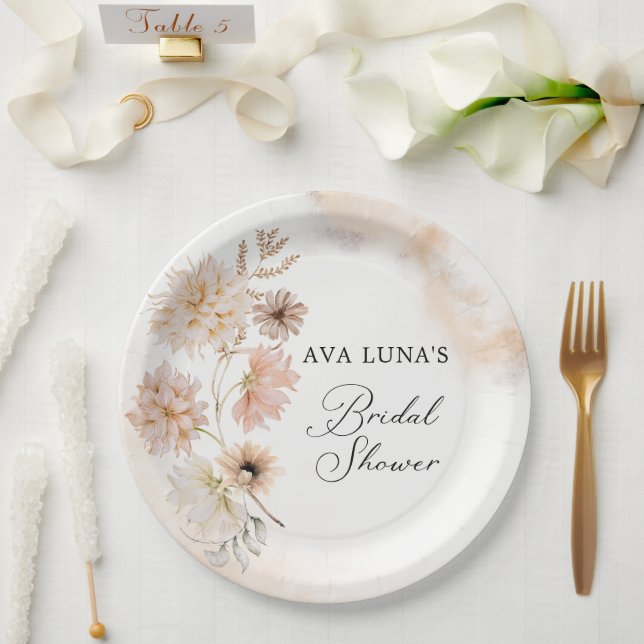 Assiette en papier pour Baby Shower bohème floral (Mariage)