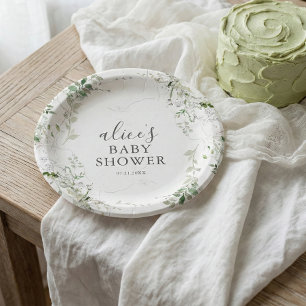 Assiette en papier pour Baby Shower botanique Gree