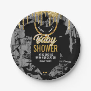 Assiette en papier pour Baby Shower chaîne en or H