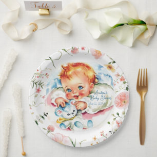 Assiette en papier pour Baby Shower Pastel Vintage