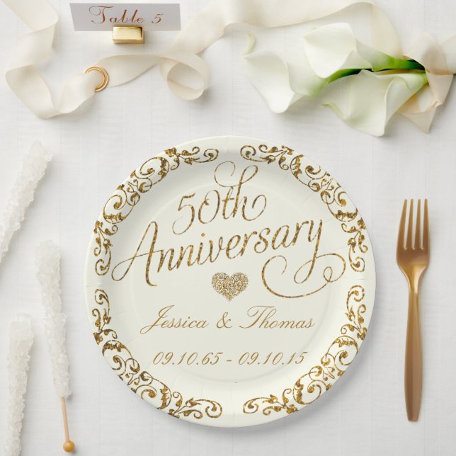 Assiette en papier pour les noces d'or de mariage (Mariage)