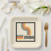 Assiette en papier rayée pour 40e anniversaire Rét