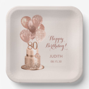 Assiette en papier rose gold pour 80e anniversaire
