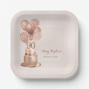 Assiette en papier rose gold pour 90e anniversaire