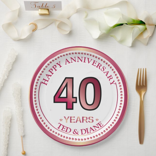 Assiette en papier Ruby 40e anniversaire (Mariage)