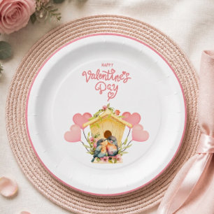 Assiette en papier Saint-Valentin pour tourtereaux