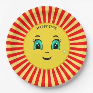 Assiette en papier Soleil levant mignon visage heu