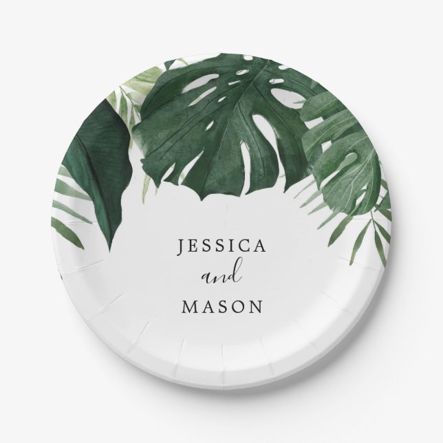Assiette en papier Tropical Monstera Baby Shower (Devant)