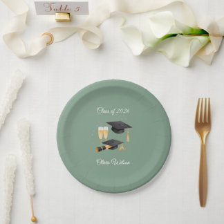 Assiette en papier vert sauge minimaliste pour fêt