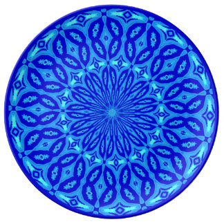 Assiette En Porcelaine Aqua chic et mandala bleu de lueur de kaléidoscope