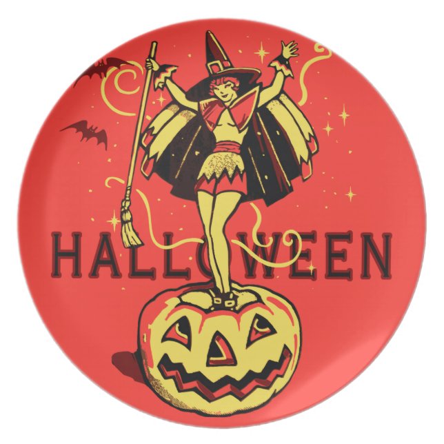Assiette Fille de sorcière de Halloween (cru)