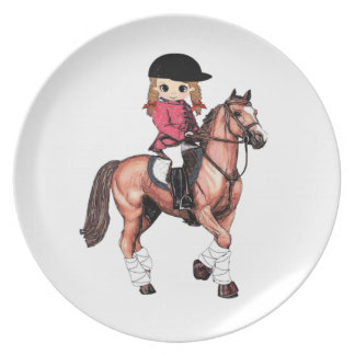 Assiette Fille et cheval anglais d'équitation
