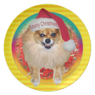 Assiette Jaune de Père Noël Pomeranian du mauvais du plat |
